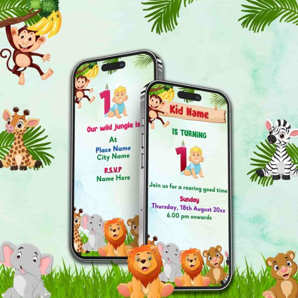 Jungle Theme First Birthday Animated Invitation Video